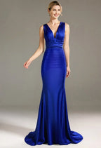 Mermaid V Neck Sleeveless Backless Floor Length Prom Dress