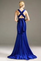 Mermaid V Neck Sleeveless Backless Floor Length Prom Dress