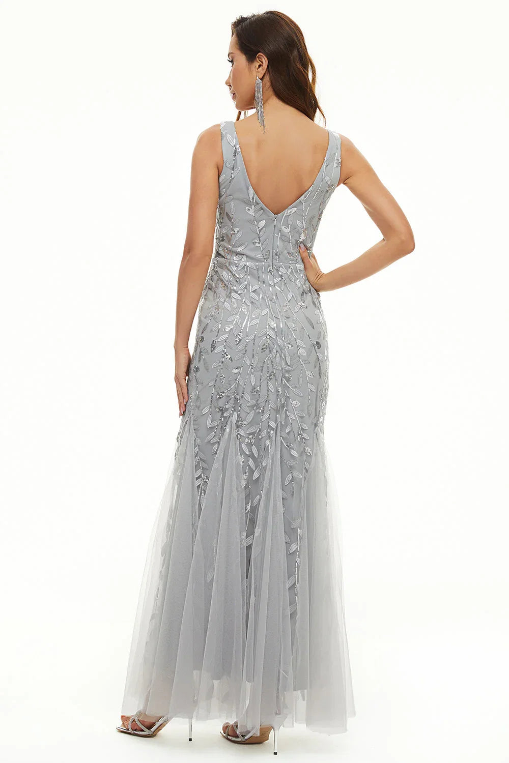 Mermaid V Neck Sleeveless Zipper Up Floor-Length Mother of the Bride Dress