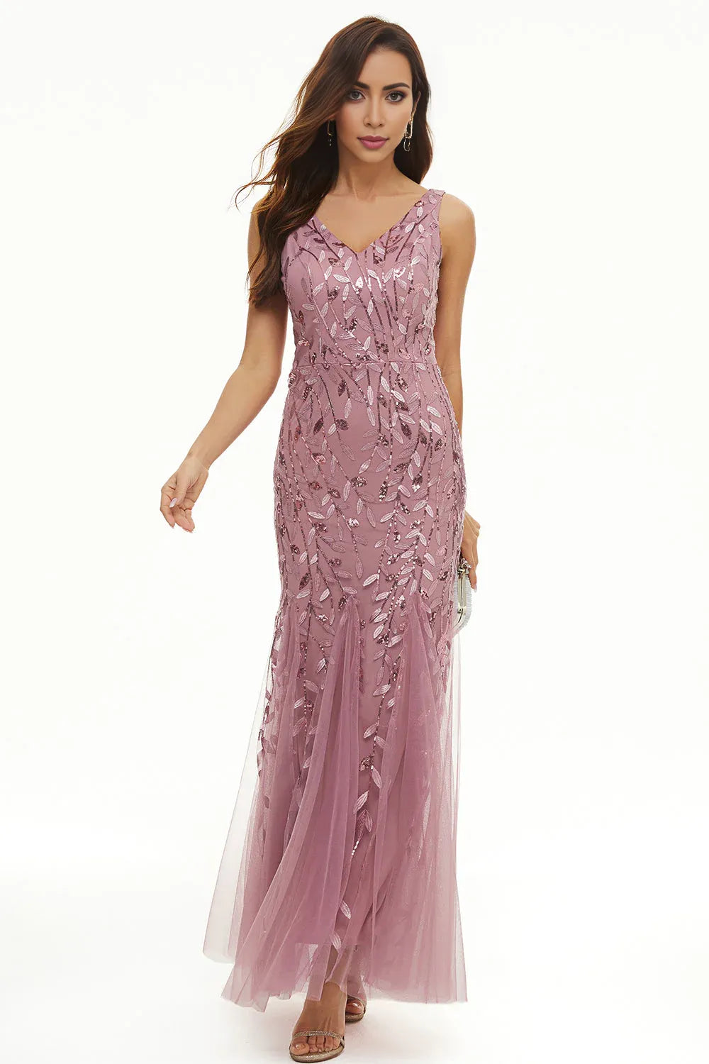 Mermaid V Neck Sleeveless Zipper Up Floor-Length Mother of the Bride Dress
