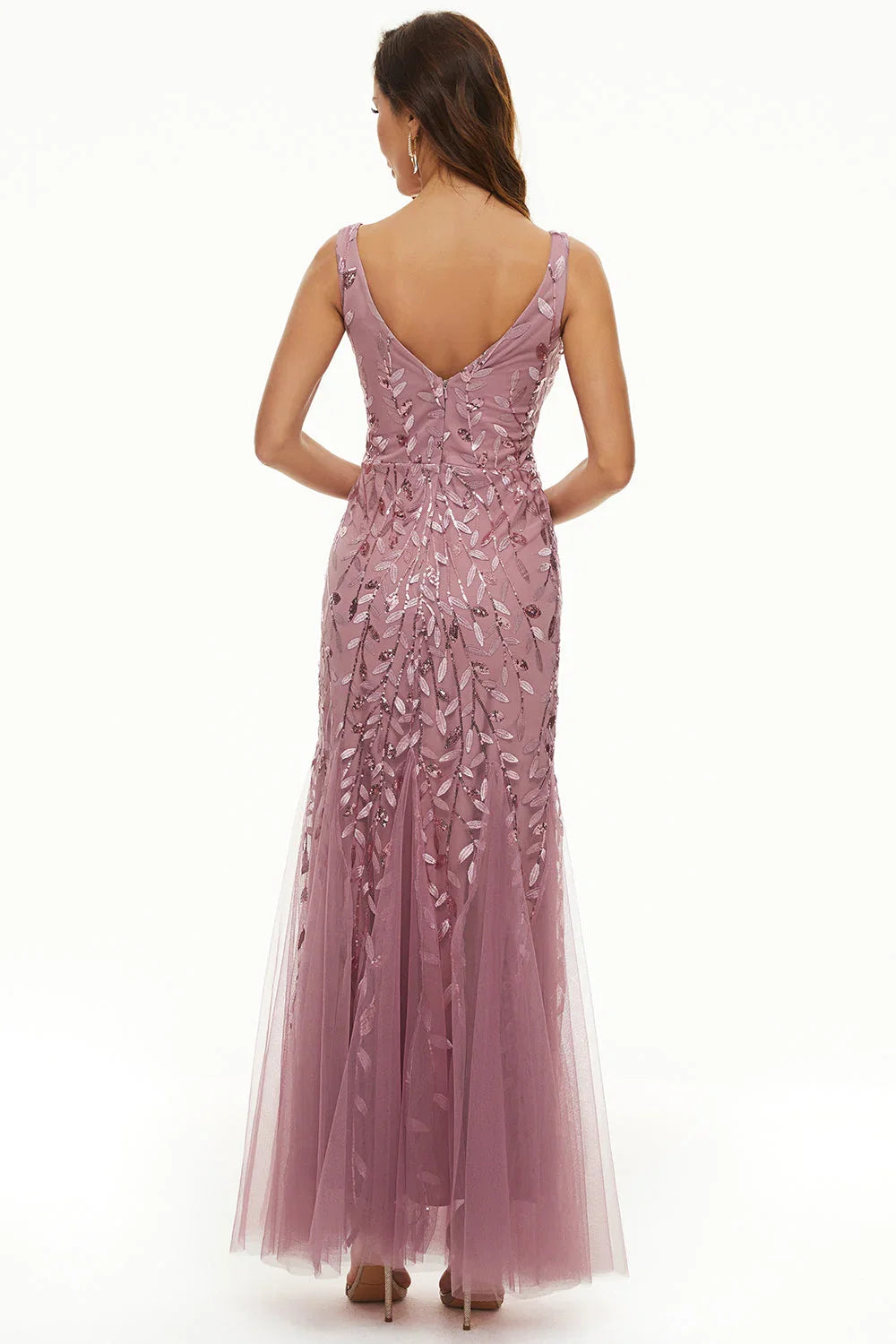 Mermaid V Neck Sleeveless Zipper Up Floor-Length Mother of the Bride Dress