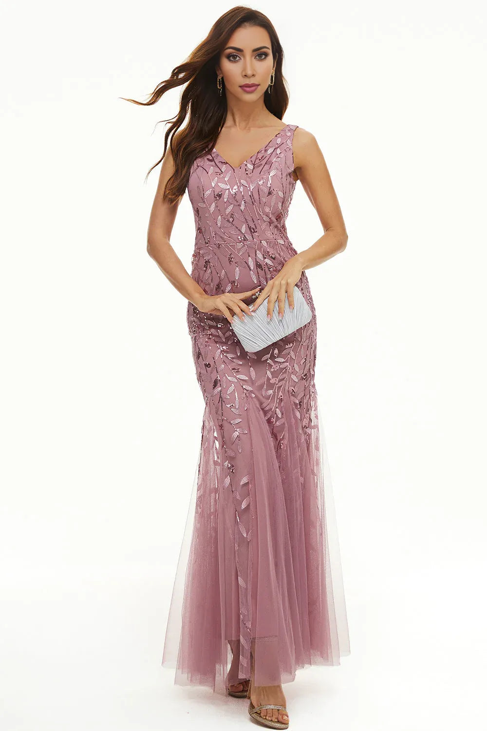 Mermaid V Neck Sleeveless Zipper Up Floor-Length Mother of the Bride Dress