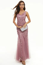 Mermaid V Neck Sleeveless Zipper Up Floor-Length Mother of the Bride Dress