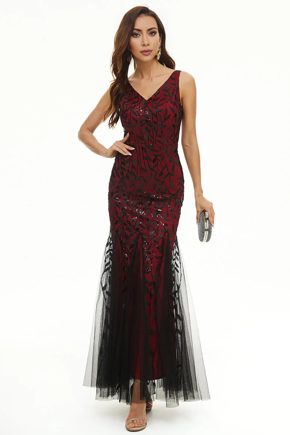 Mermaid V Neck Sleeveless Zipper Up Floor-Length Mother of the Bride Dress