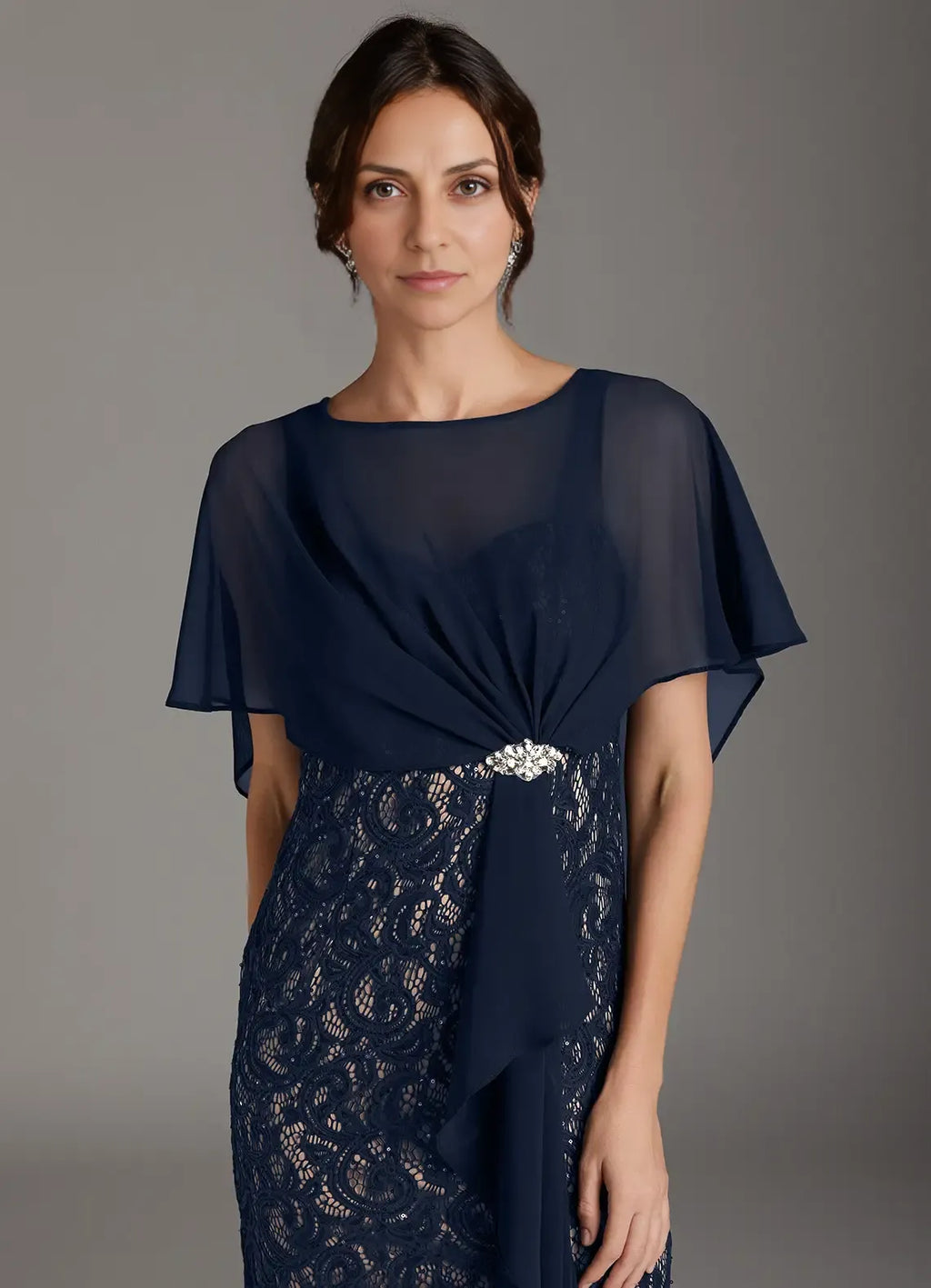 Sheath Boat-Neck Flutter Sleeve Back Zip Floor-Length Mother of the Bride Dress