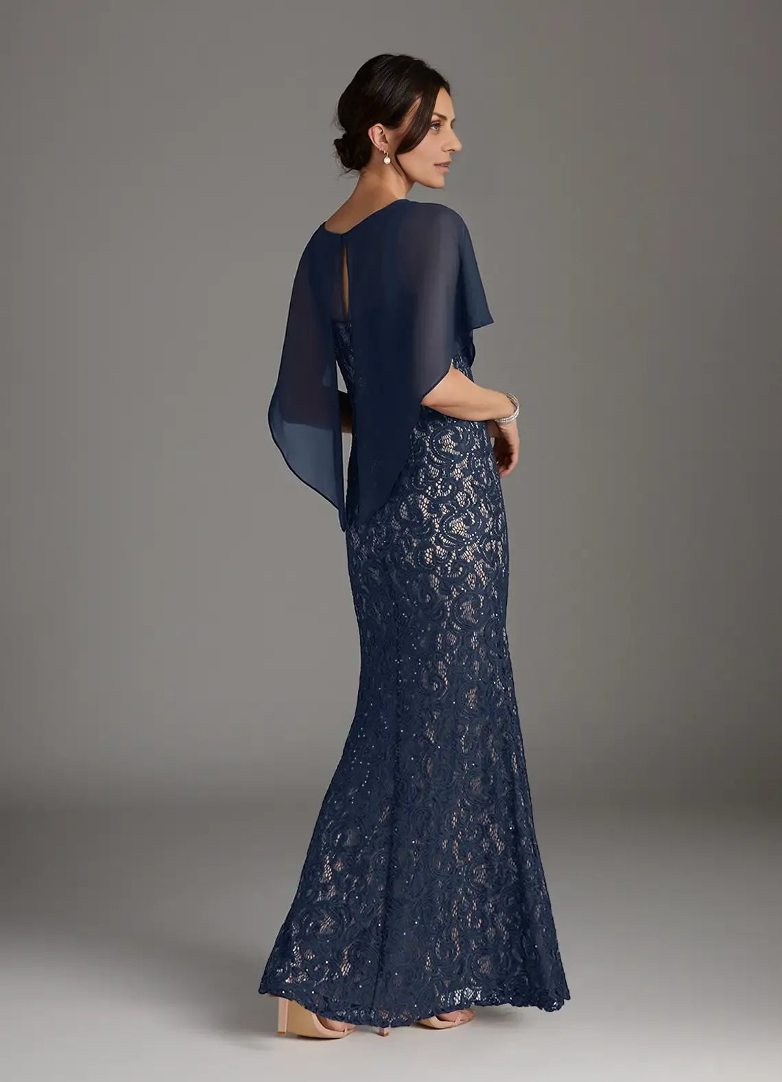 Sheath Boat-Neck Flutter Sleeve Back Zip Floor-Length Mother of the Bride Dress