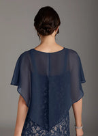 Sheath Boat-Neck Flutter Sleeve Back Zip Floor-Length Mother of the Bride Dress