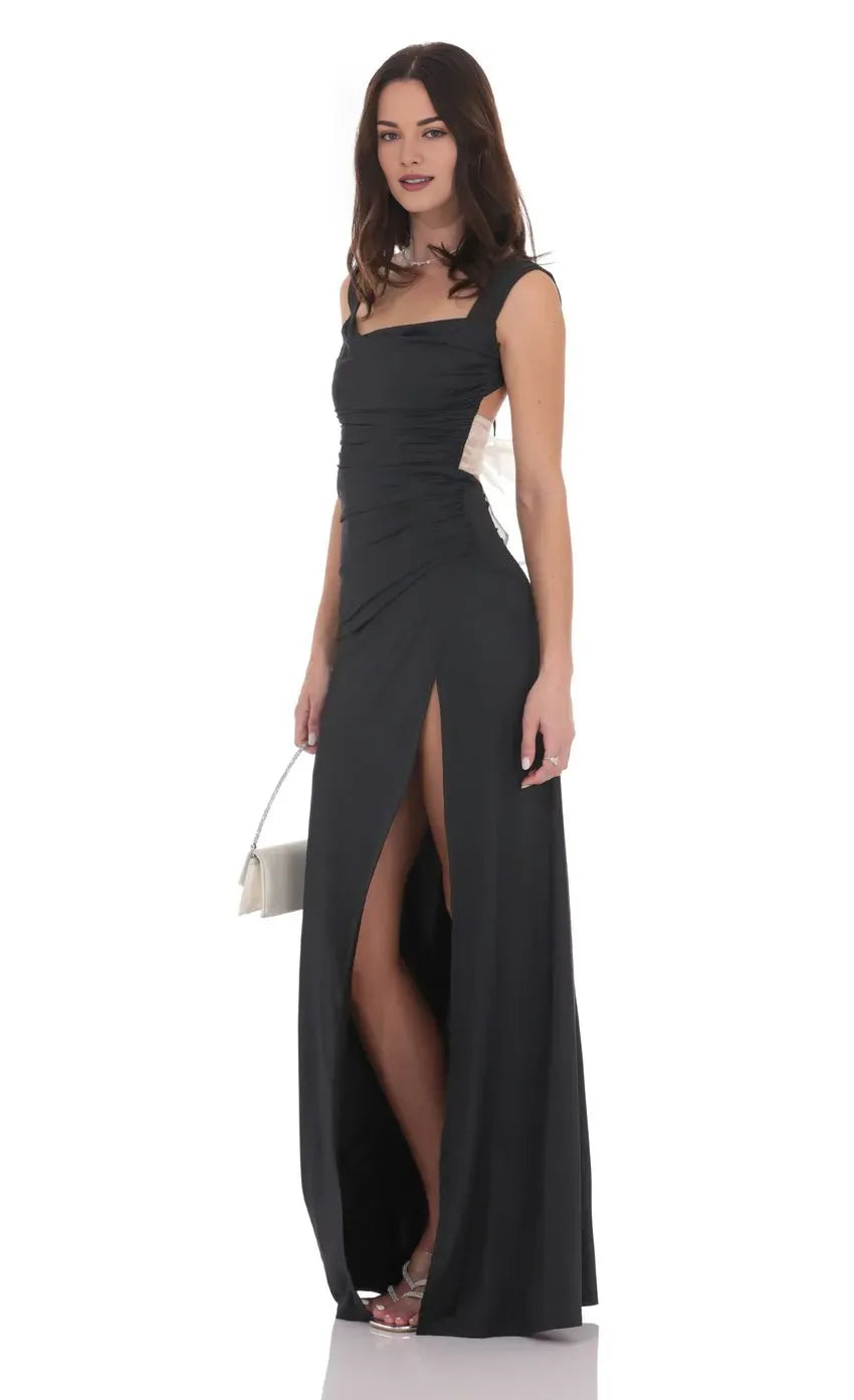 Sheath/Column Cowl Neck Open Back Up Floor-Length Prom Dress