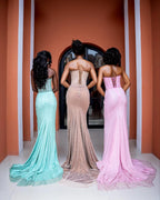 Sheath Off the Shoulder Sleeveless Pleated Beaded Sweep Train Prom Dress