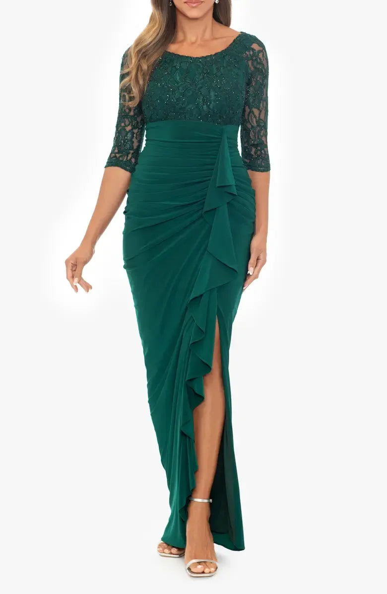 Sheath Scoop Neck Long Sleeve Floor-Length Mother of the Bride Dress