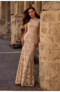 Sheath Scoop Neck Short Sleeves Zipper Up Floor-Length Mother of the Bride Dress