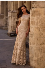 Sheath Scoop Neck Short Sleeves Zipper Up Floor-Length Mother of the Bride Dress