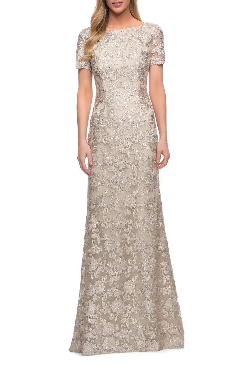 Sheath Scoop Neck Short Sleeves Zipper Up Floor-Length Mother of the Bride Dress