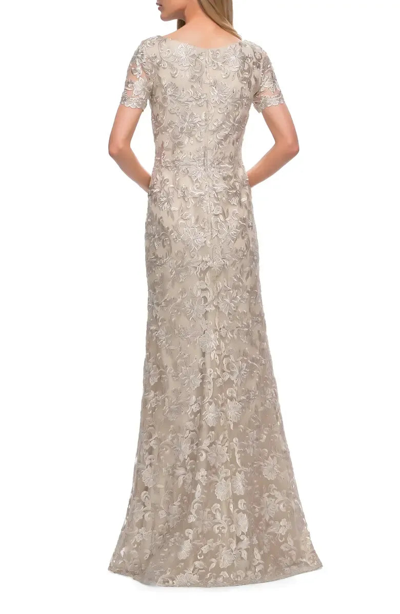 Sheath Scoop Neck Short Sleeves Zipper Up Floor-Length Mother of the Bride Dress