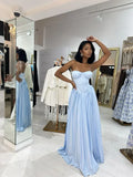 Strapless Sleeveless A Line Pleated Floor-Length Party Dress