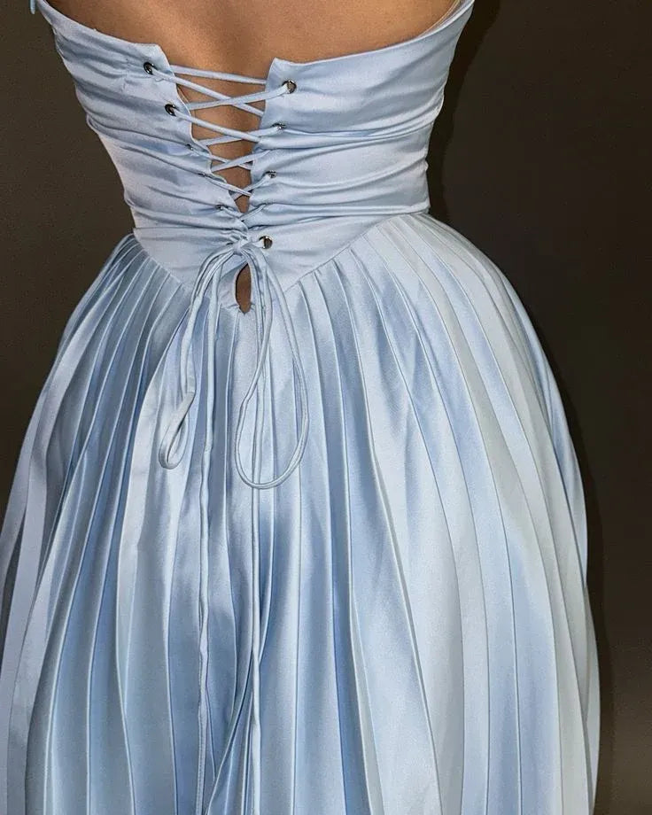Strapless Sleeveless A Line Pleated Floor-Length Party Dress