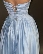 Strapless Sleeveless A Line Pleated Floor-Length Party Dress
