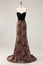 Sweetheart Mermaid Sleeveless Leopard Print Floor-Length Plus Size Prom Dress