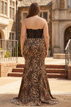 Sweetheart Mermaid Sleeveless Leopard Print Floor-Length Plus Size Prom Dress