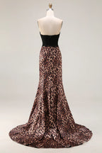 Sweetheart Mermaid Sleeveless Leopard Print Floor-Length Plus Size Prom Dress