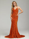 Trumpt V-neck Sleeveless Backless Sweep/Brush Train Prom Dress