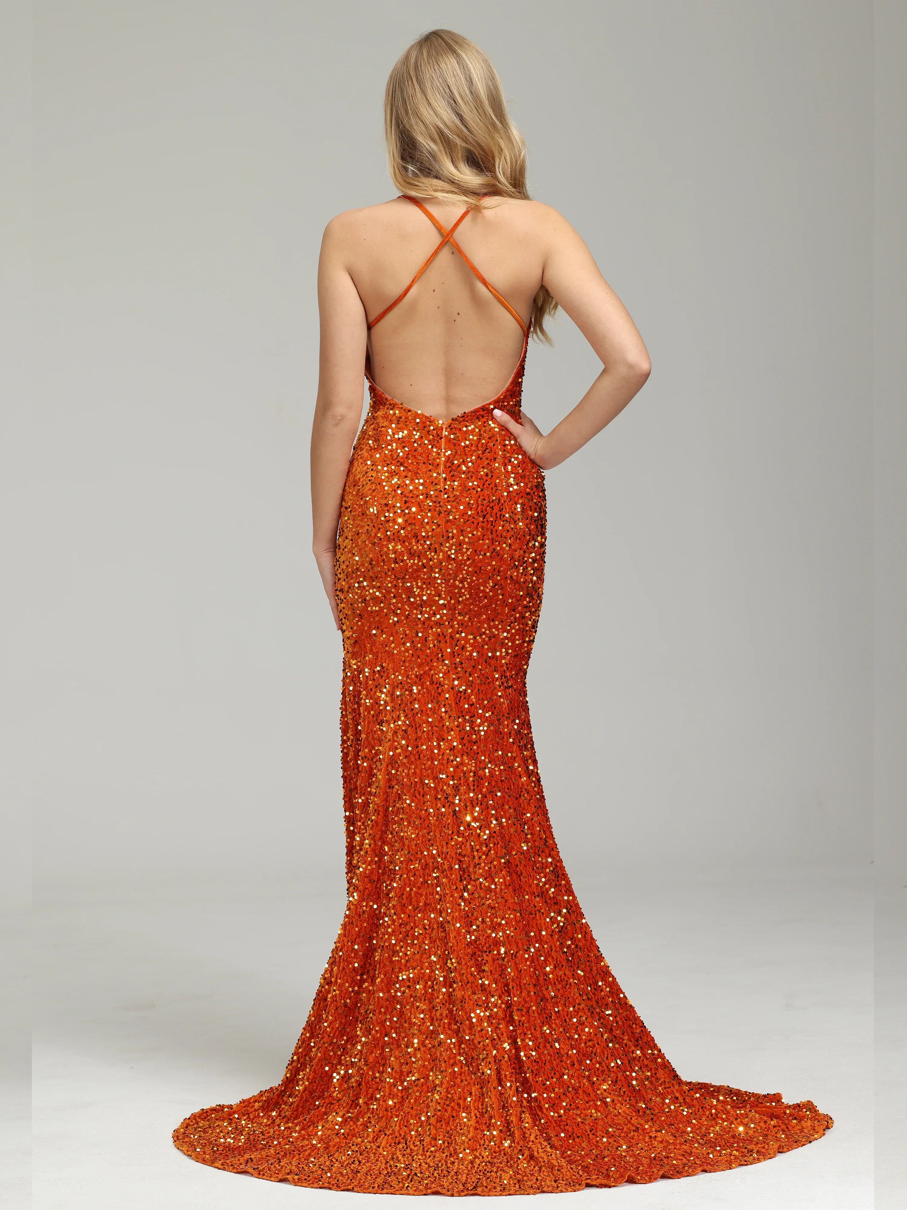 Trumpt V-neck Sleeveless Backless Sweep/Brush Train Prom Dress