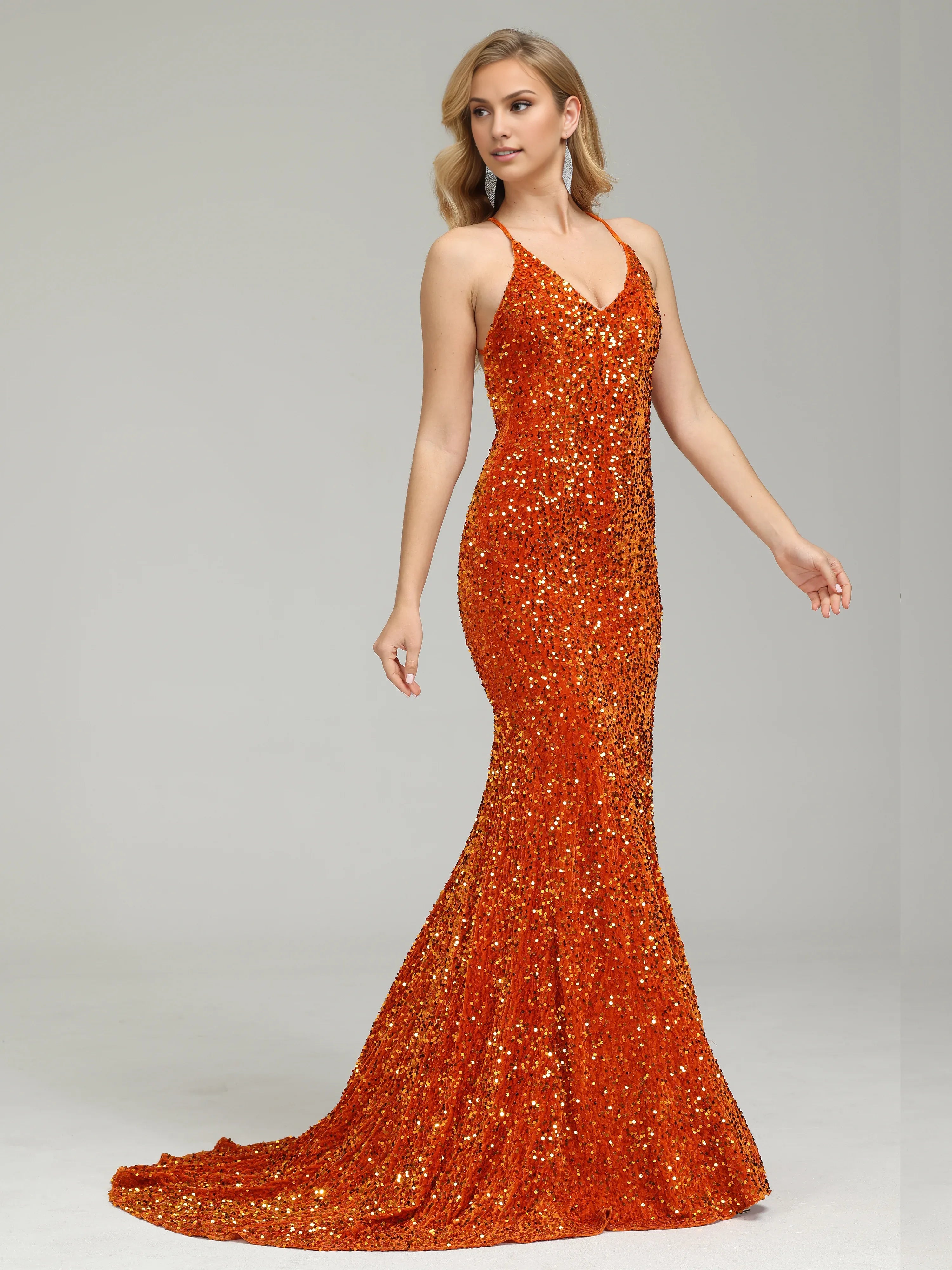 Trumpt V-neck Sleeveless Backless Sweep/Brush Train Prom Dress