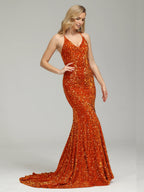 Trumpt V-neck Sleeveless Backless Sweep/Brush Train Prom Dress