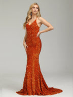 Trumpt V-neck Sleeveless Backless Sweep/Brush Train Prom Dress