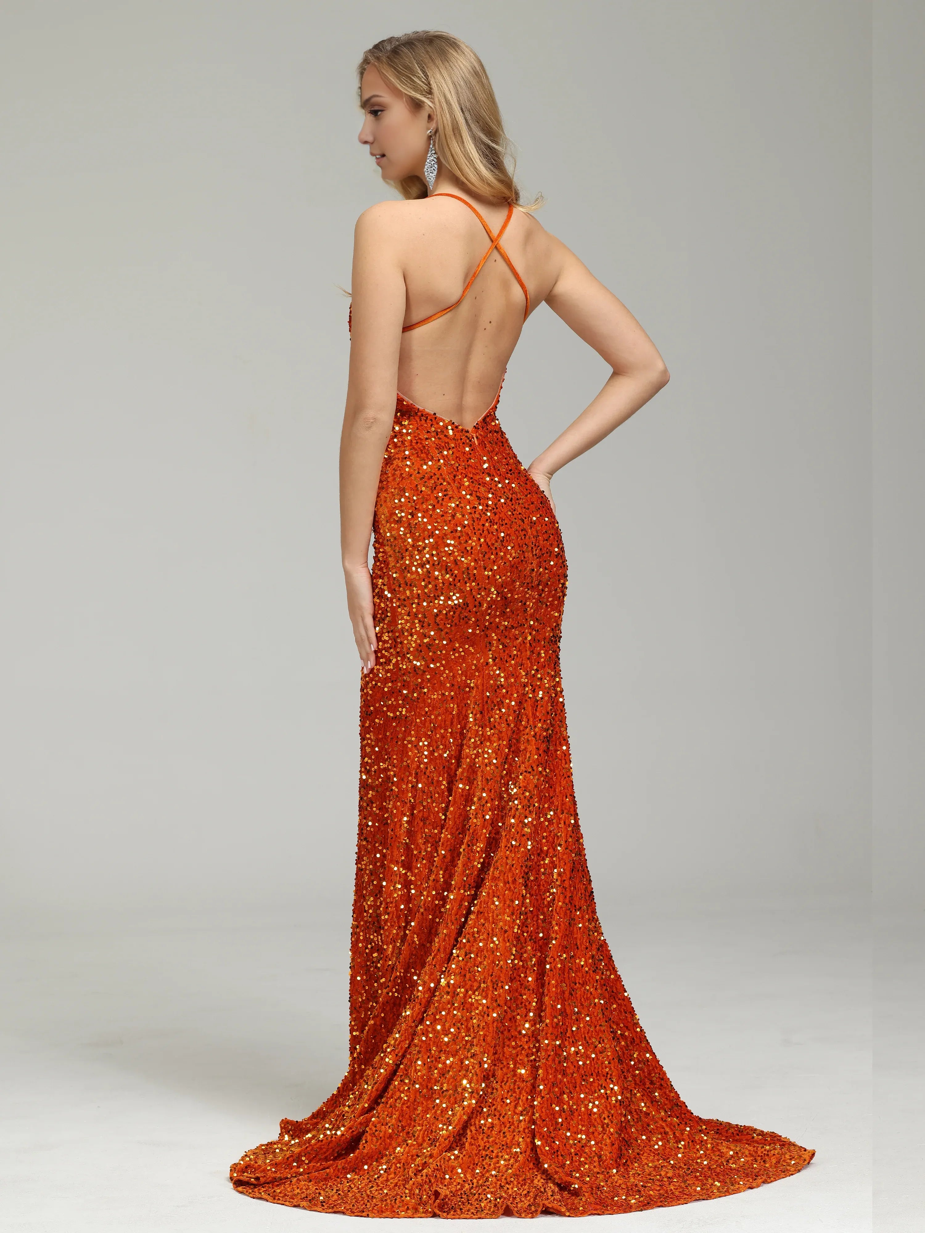 Trumpt V-neck Sleeveless Backless Sweep/Brush Train Prom Dress