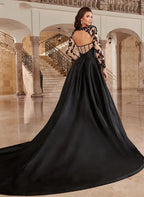V-Neck Long Sleeves Ball-Gown Court Train Prom Dress
