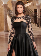 V-Neck Long Sleeves Ball-Gown Court Train Prom Dress