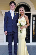 V Neck Sleeveless Mermaid Pleated Long Prom Dress