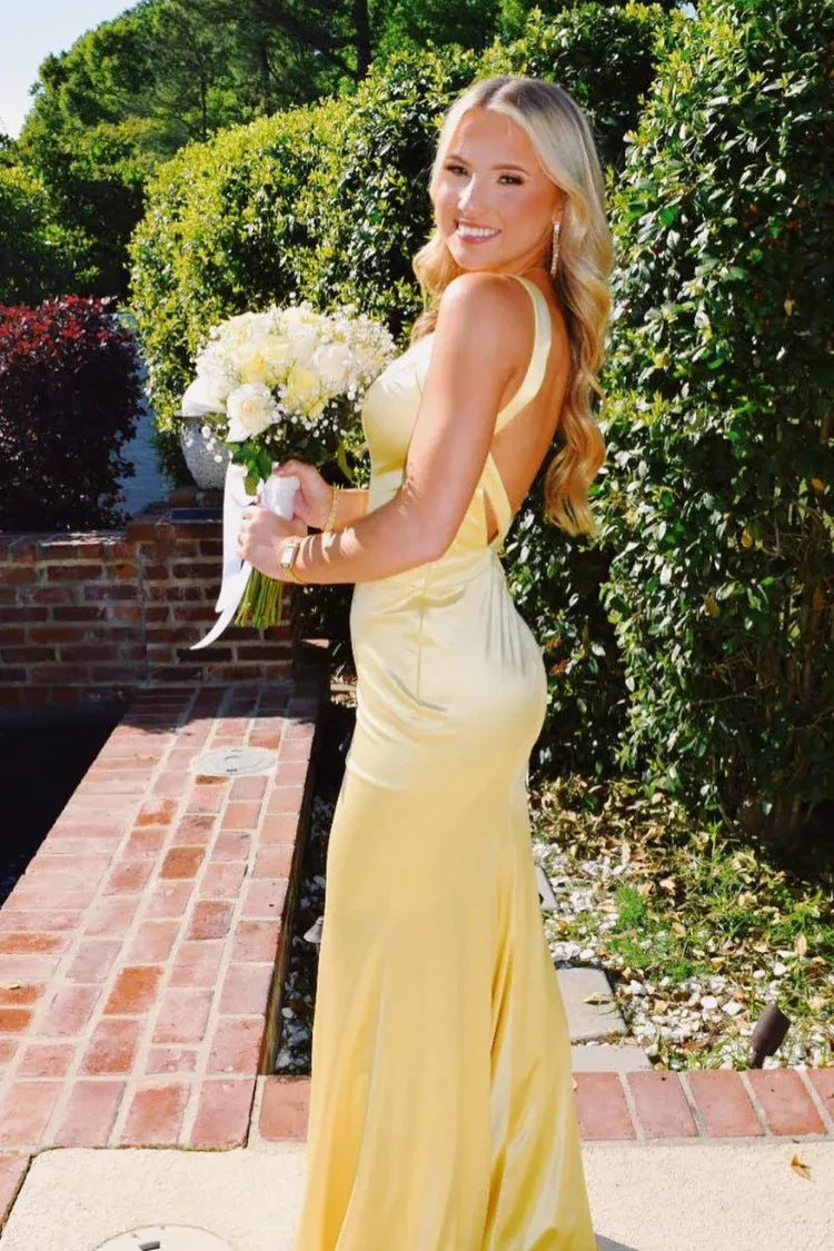V Neck Sleeveless Mermaid Pleated Long Prom Dress