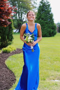 V Neck Sleeveless Mermaid Pleated Long Prom Dress