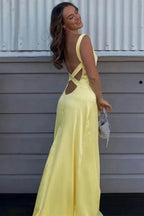 V Neck Sleeveless Mermaid Pleated Long Prom Dress