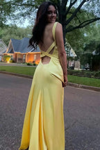 V Neck Sleeveless Mermaid Pleated Long Prom Dress