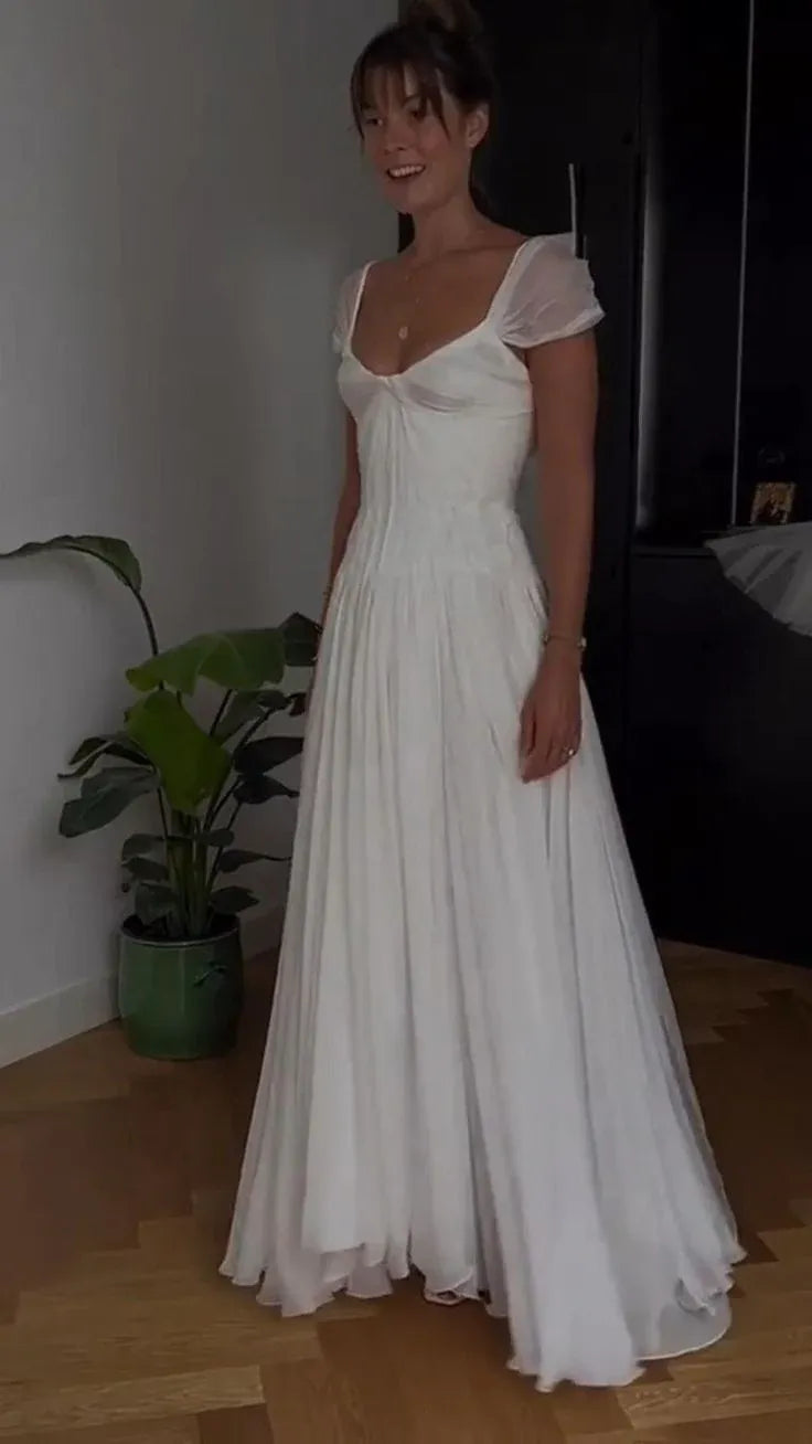 Beautiful White Chiffon A Line Prom Dress Wedding Dress