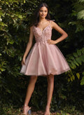 Dusty Pink A-Line Sweetheart Beaded Appliques Dusty Short Homecoming Dress