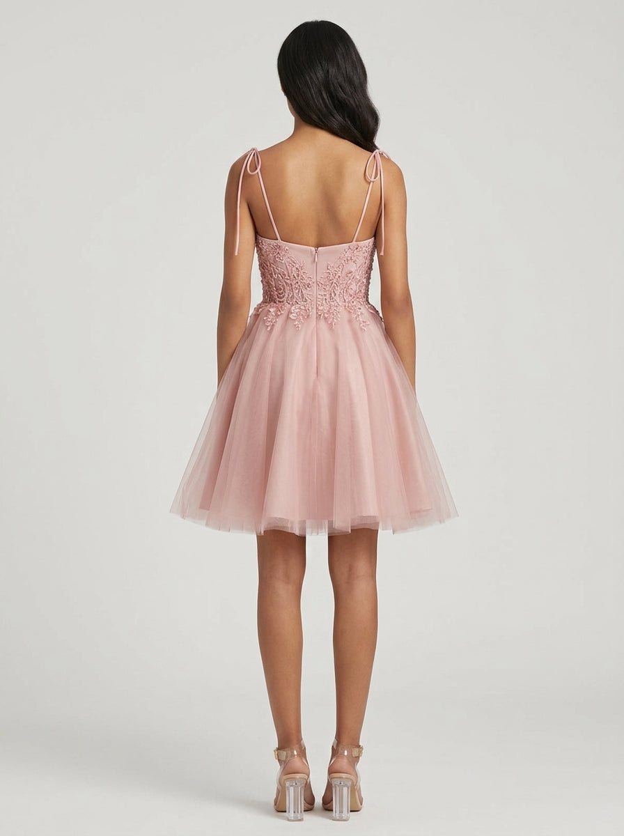 Dusty Pink A-Line Sweetheart Beaded Appliques Dusty Short Homecoming Dress