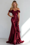 Mermaid Off the Shoulder Sleeveless Ruffles Floor-Length Prom Dress