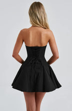 Black Strapless Big Bow Lace-Up Back A-Line Homecoming Mini Dress
