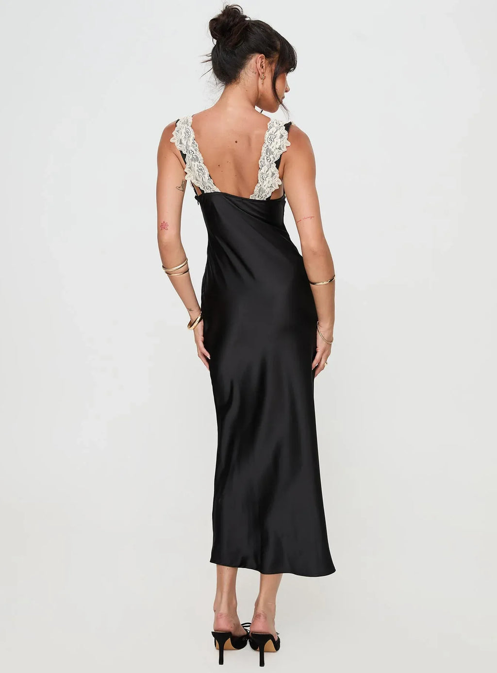 Black Trimmed V Neck Backless Midi Dress Affordable Prom Dresses