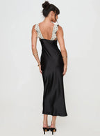 Black Trimmed V Neck Backless Midi Dress Affordable Prom Dresses