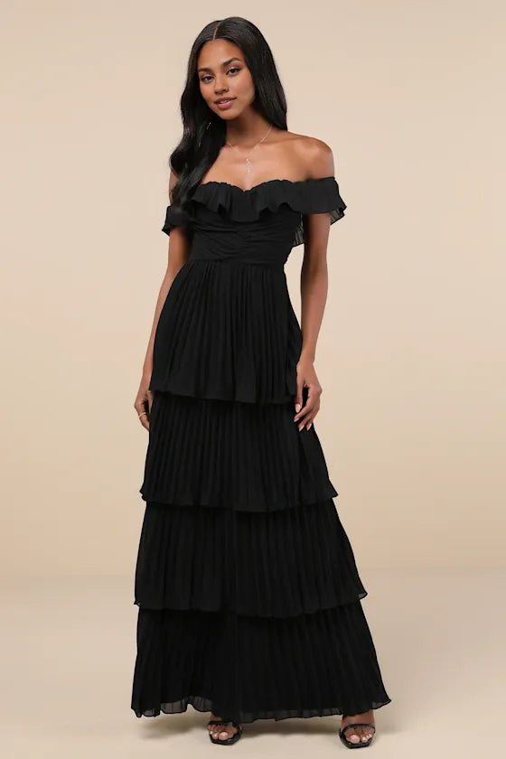Dress Classic Emerald Pleated Off-the-Shoulder Maxi Dress Evening Dress A-Line Sleeveless Sweetheart Neck Prom Dress
