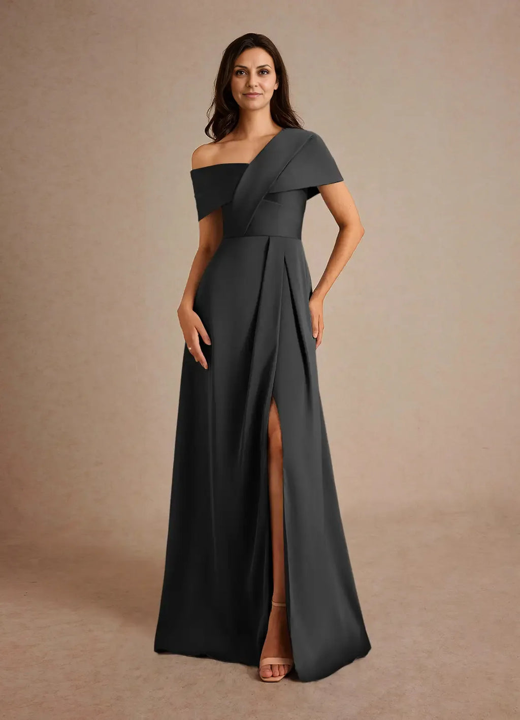 Dress Champagne A-Line Pleated Maxi Dress Elegant Off the Shoulder Slit Mother of the Bride Dress