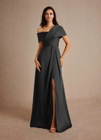 Dress Champagne A-Line Pleated Maxi Dress Elegant Off the Shoulder Slit Mother of the Bride Dress