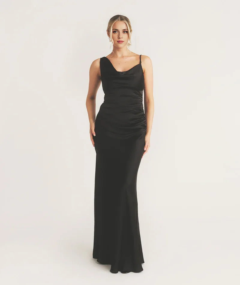 Dress Minimalist Cowl Front Asymmetrical Bridesmaid Dress Maxi Dress Solid Color Sleeveless Prom Dress