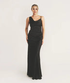 Dress Minimalist Cowl Front Asymmetrical Bridesmaid Dress Maxi Dress Solid Color Sleeveless Prom Dress