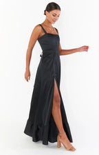 Dress Regular Straps Square Neck Sleeveless Maxi Dress Column Simple Crisscross Back Prom Dress With Slit